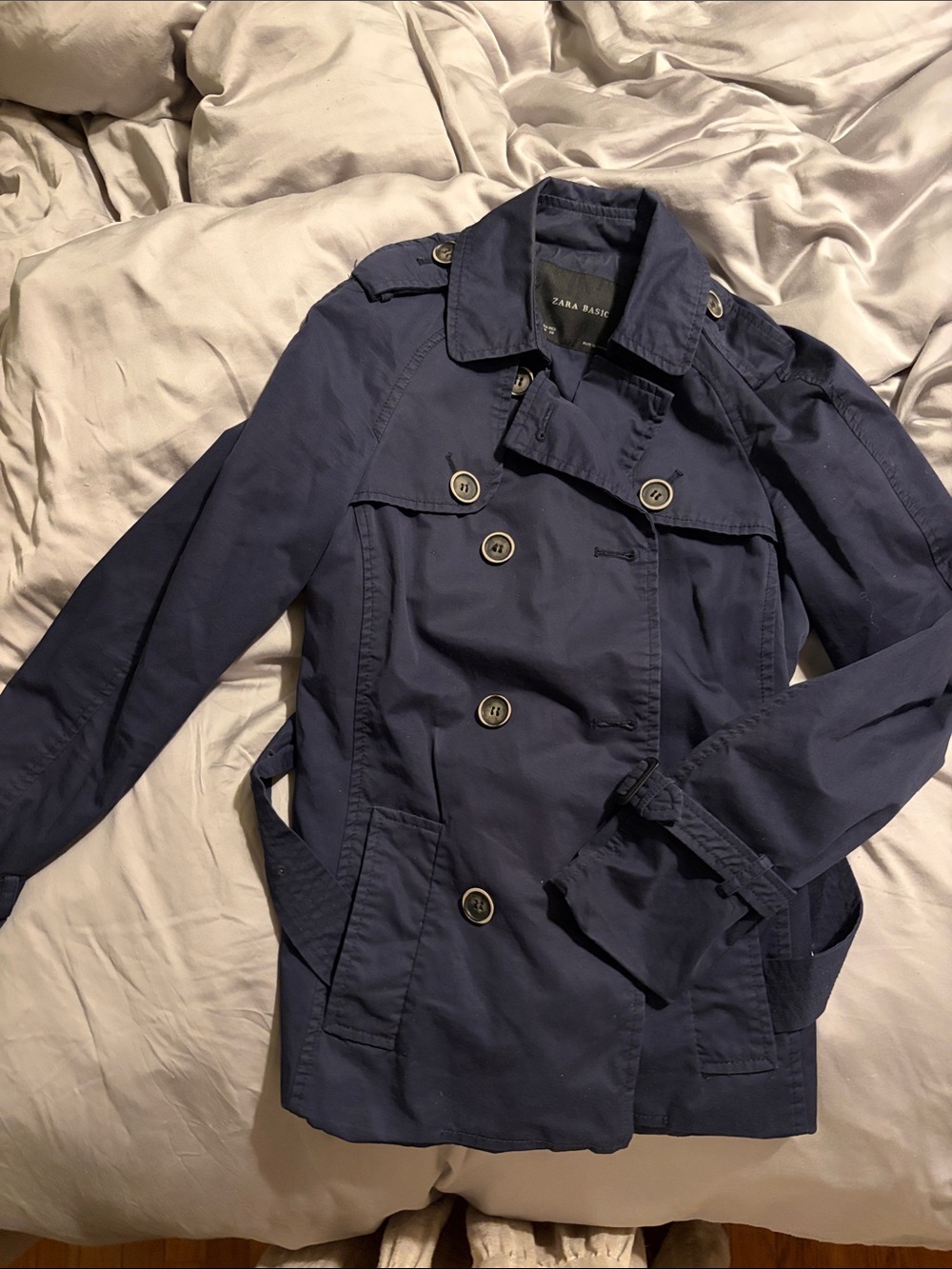 Zara Navy Double-Breasted Trench Coat